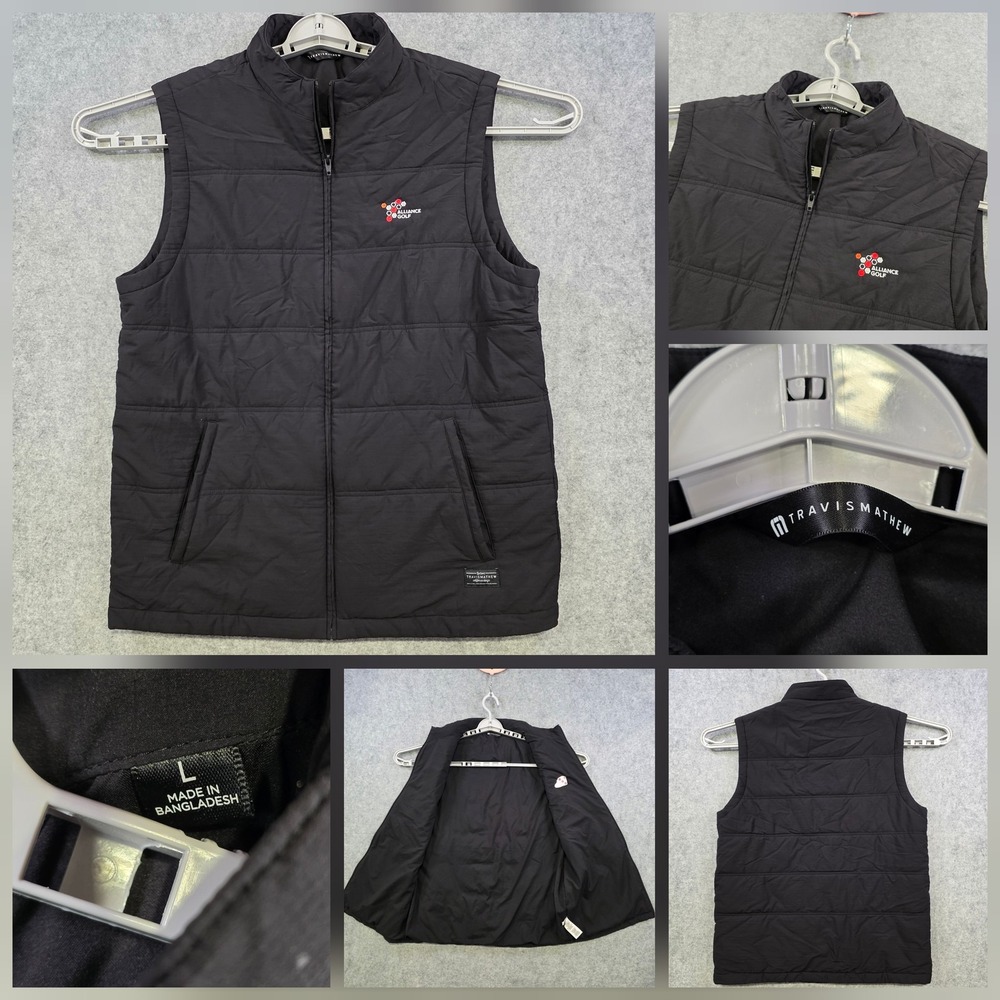 Travis Mathew Palisades Puffer Vest Mens Large Black Insulated Full Zip Golf